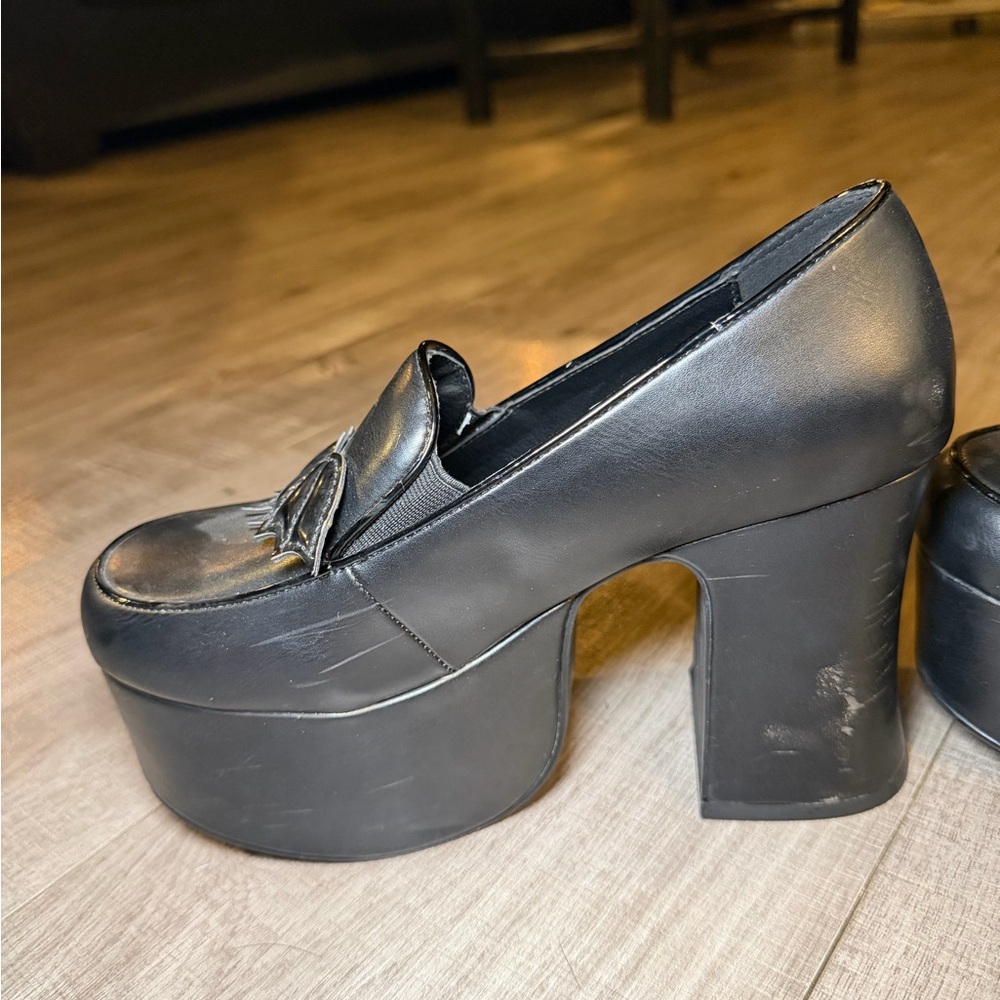 Strange Cvlt Banshee Loafer Heels – Black Vegan Leather - Picture 6 of 12